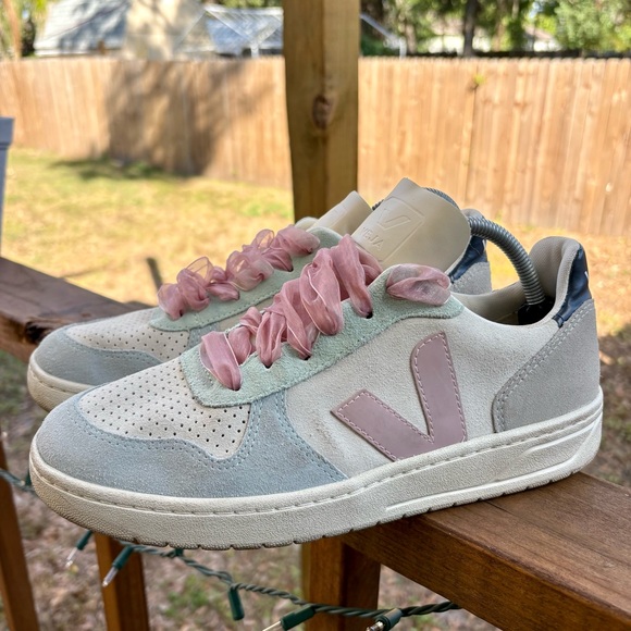 VEJA V10 Suede Sneakers Multi Color Lace Up Casual Shoe Women’s 10 Ribbon Laces - Picture 3 of 13